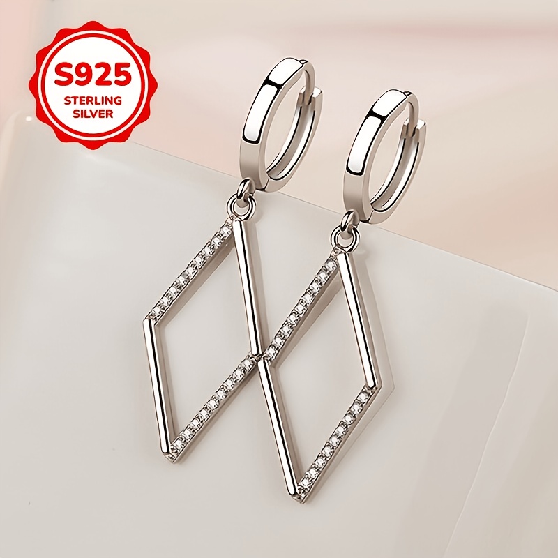 925 Silver Geometric Hollow-Out Polygonal Earrings, Versatile Gift